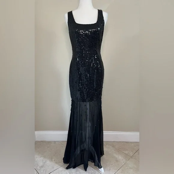 Vintage Niteline Della Roufogali Black Sequin and Sheer Dress